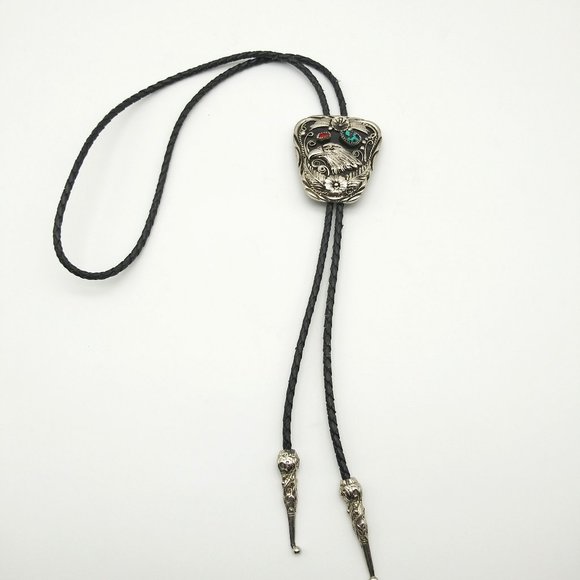 Vintage SSI USA Sterling Silver Eagle Head Turquoise Coral...